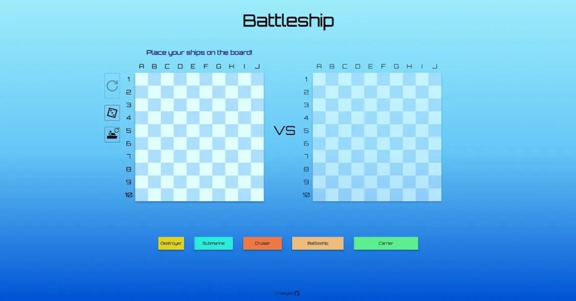 Screenshot of the Battleship game