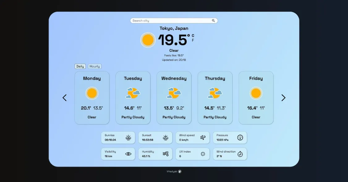 Screenshot of the Weather app